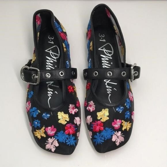 New Without Box – 3.1 Phillip Lim ID Flowerworks Mesh Mary Jane Flats – Black Mu